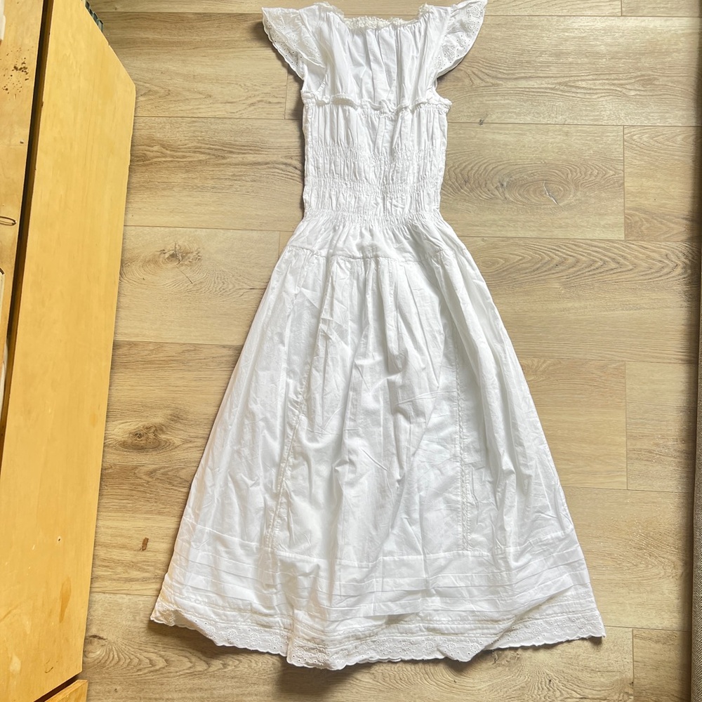 Ciao Lucia Lauretta White Smocked Midi Dress with Ruffle Sleeves - Picture 4 of 4